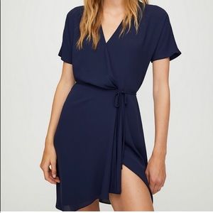 BABATON navy blue short sleeve wrap dress